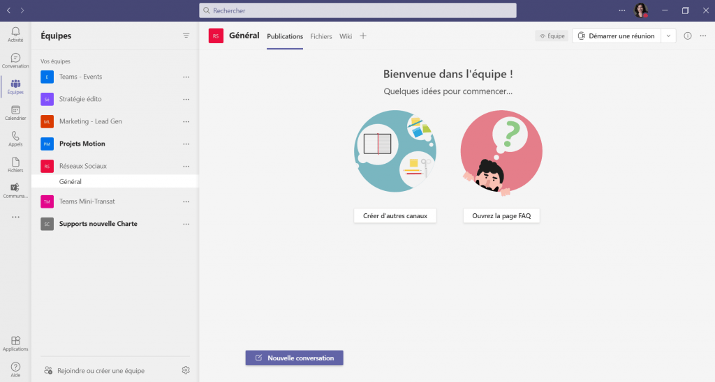 screenshot de l'outil de travail collaboratif Microsoft Teams