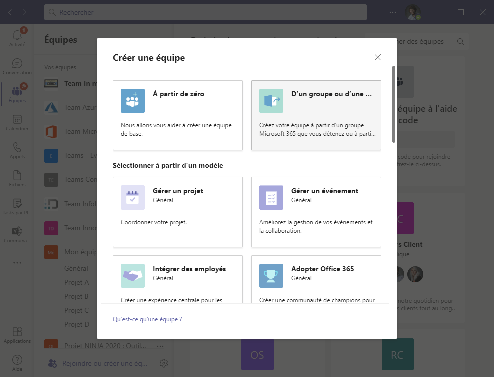 Gestion de projet Teams : Créer une équipe