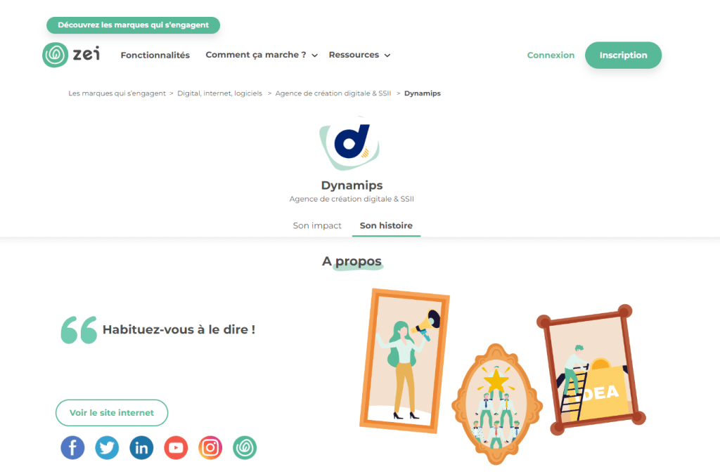 La page entreprise de Dynamips sur Zei